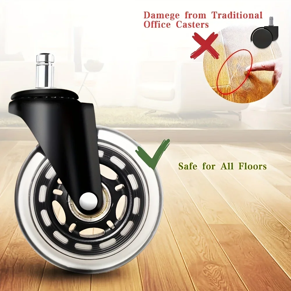 5pcs Office Chair Wheels, Heavy Duty Rubber Stem Casters for Hardwood Floors & Carpet, Universal Fit Replacement for Chairs