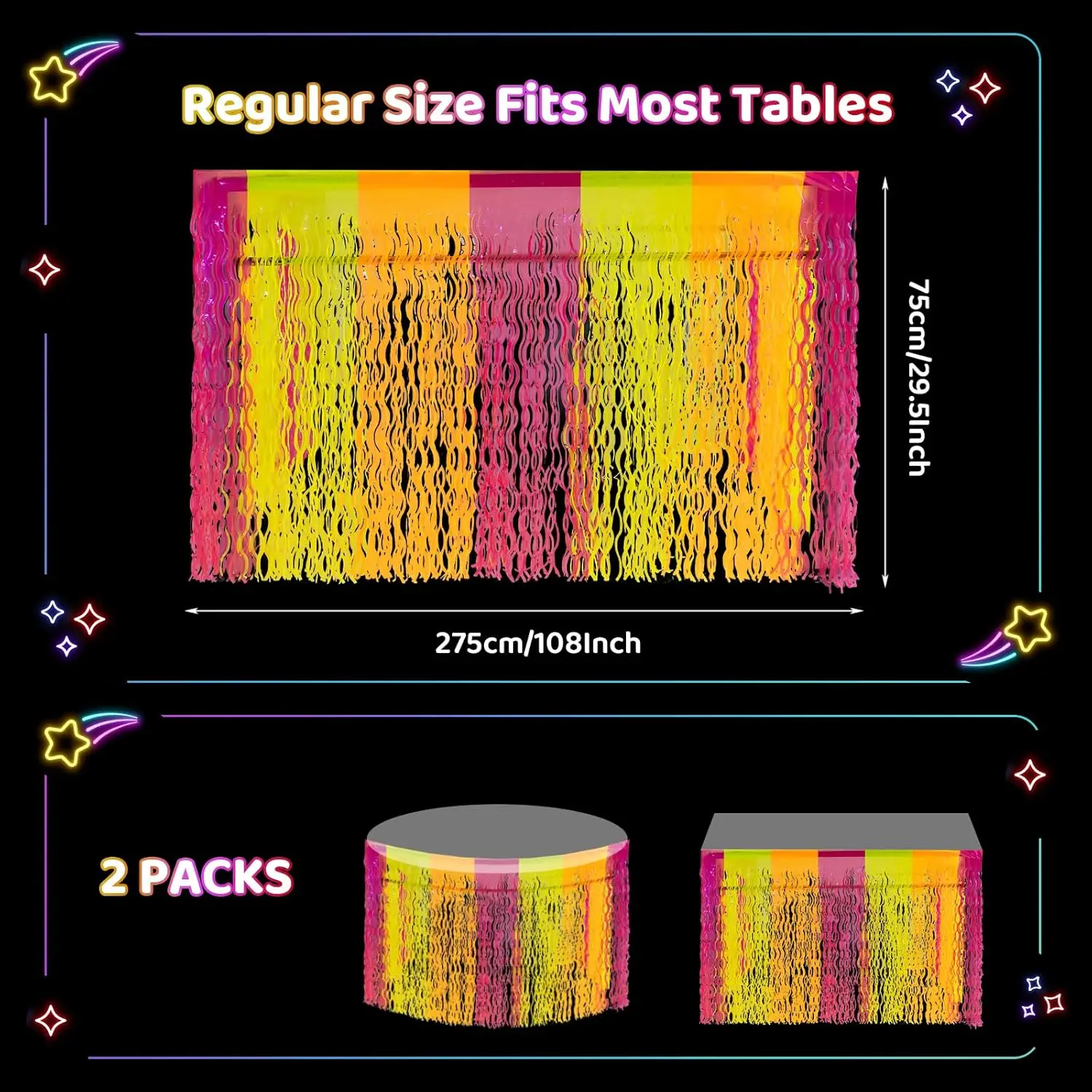 نيون الفلورسنت البرتقالي الأصفر الفوشيه متموج معدني بهرج احباط هامش التنانير المائدة توهج في الظلام لوازم الحفلات توهج الديكورات