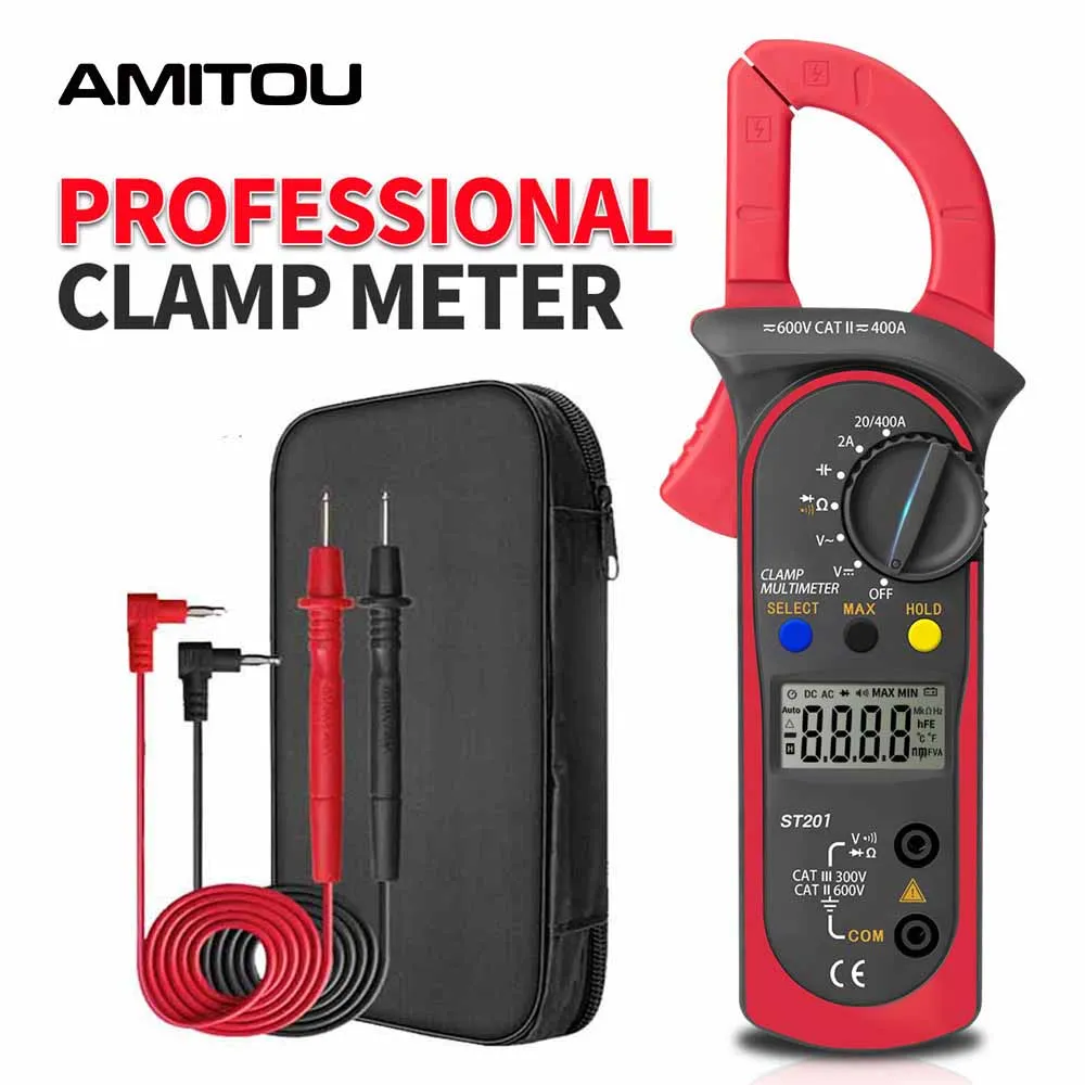 AMITOU ST201 Digital Professional Auto Voltage Tester 1999 Count Clamp Multimeter Electric Current Ammeter ACDC Temp Capacitor