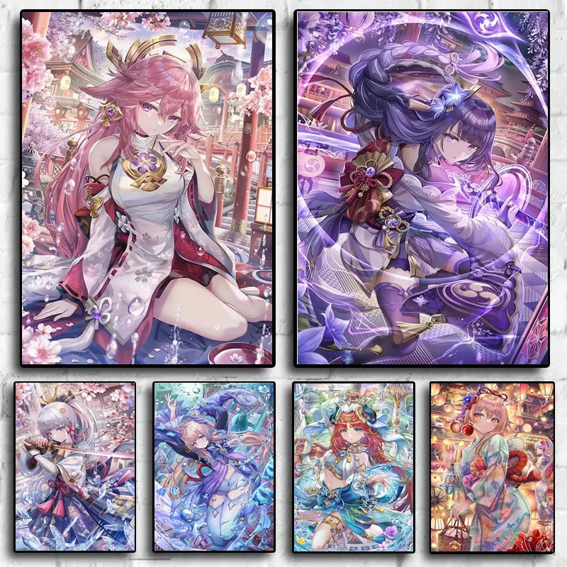Popular Genshin Impact Game Characters Posters Canvas Painting And Print Wall Aesthetic Art Pictures for Living Room Home Dec