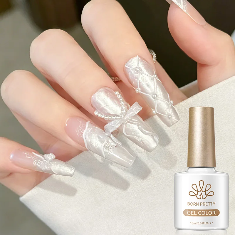 BORN PRETTY 10ml Weißer Faden-Gel-Nagellack Perlweiß Vanis Semi-Permanent Abziehbarer UV-LED-Nagellack für Hochzeitsnägel