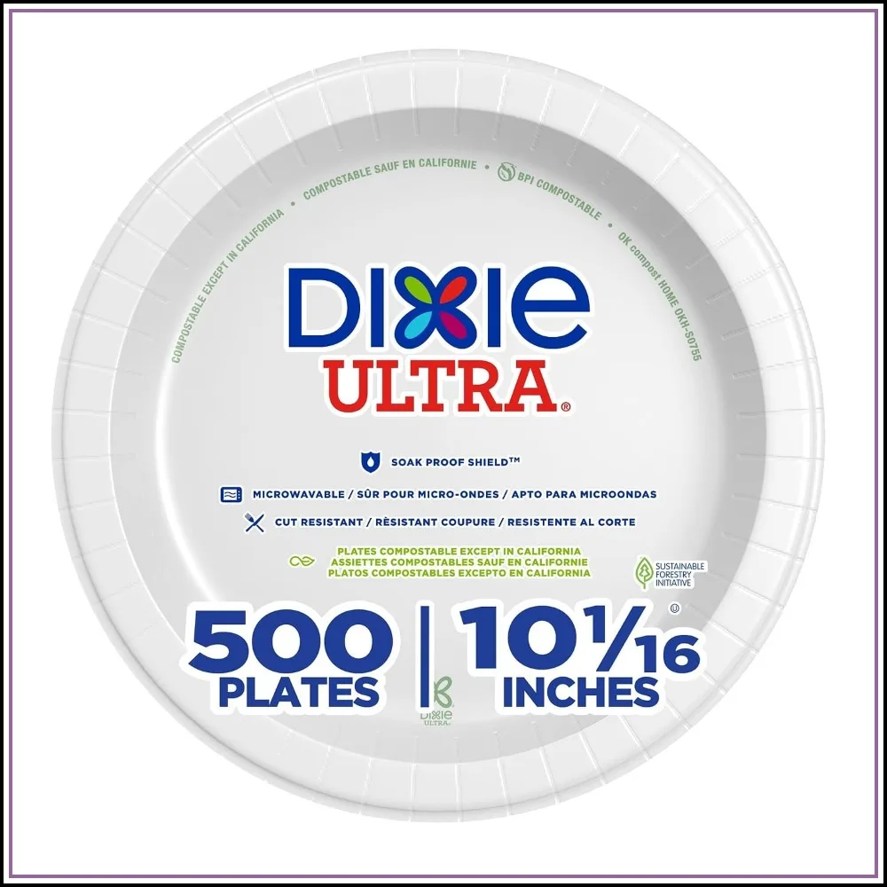 Heavy-Weight Paper Plates 10 1/16 Inch, White, 500 Count Bulk Case, 4 Packs of 125