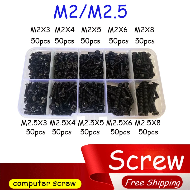 

500Pcs M2/M2.5/M3 Screw Laptop Notebook Computer Screw Assortment Kit Using for IBM For HP For Dell Hardware Parts PCB board