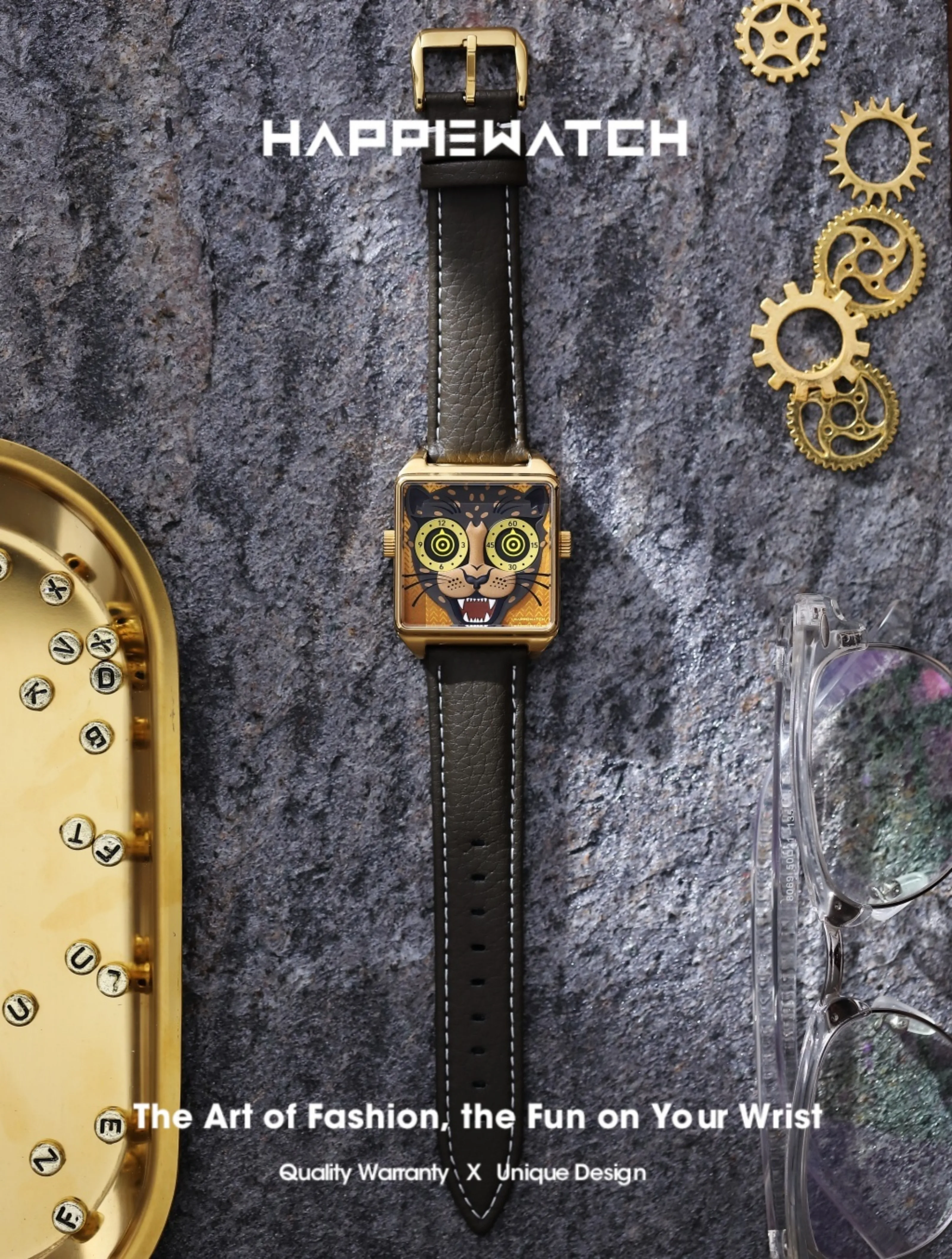 Happie Watch Couple Watches Men and Women Fashion Leather Stainless Steel Strap Square Lovers Watch Waterproof Quartz Wristwatch