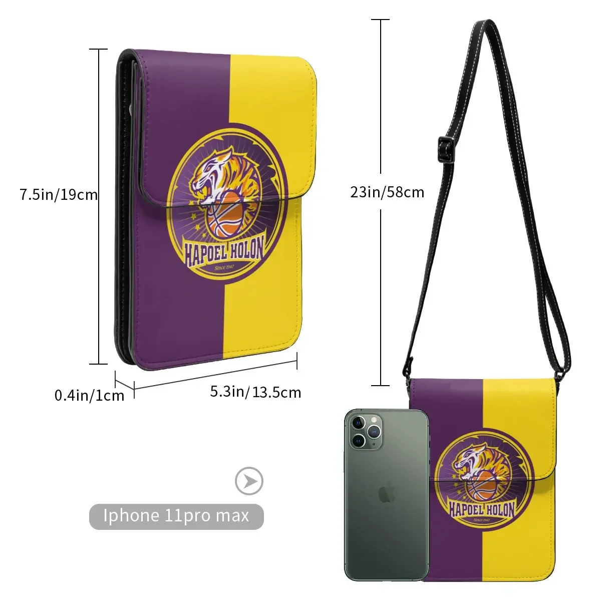 Hapoel Holon كرة السلة Crossbody المحفظة حقيبة الهاتف الخليوي حقيبة الكتف محفظة الهاتف الخليوي حزام قابل للتعديل