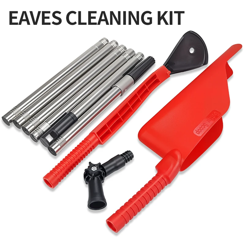 1.7M Multi-Function Eave Cleaning Kit - Durable Corrosion-Resistant with Leaf Rake & Scoop, Extended Reach Gutter Cleaning Tool