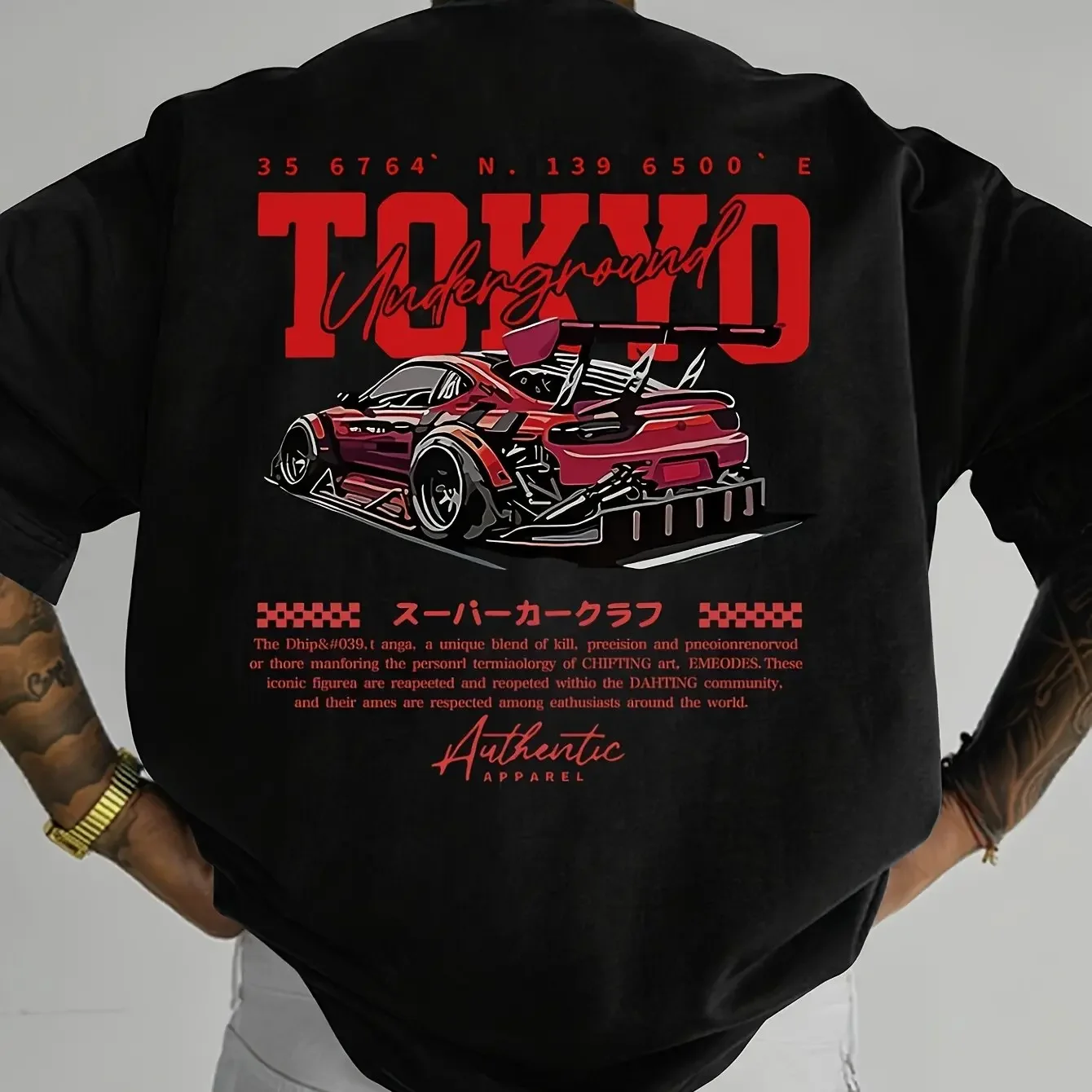 

Men's Summer 100_ Fashionable Casual Loose Large Size Japanese Tokyo Pattern Printed Round Neck Short Sleeve T-shirt Top