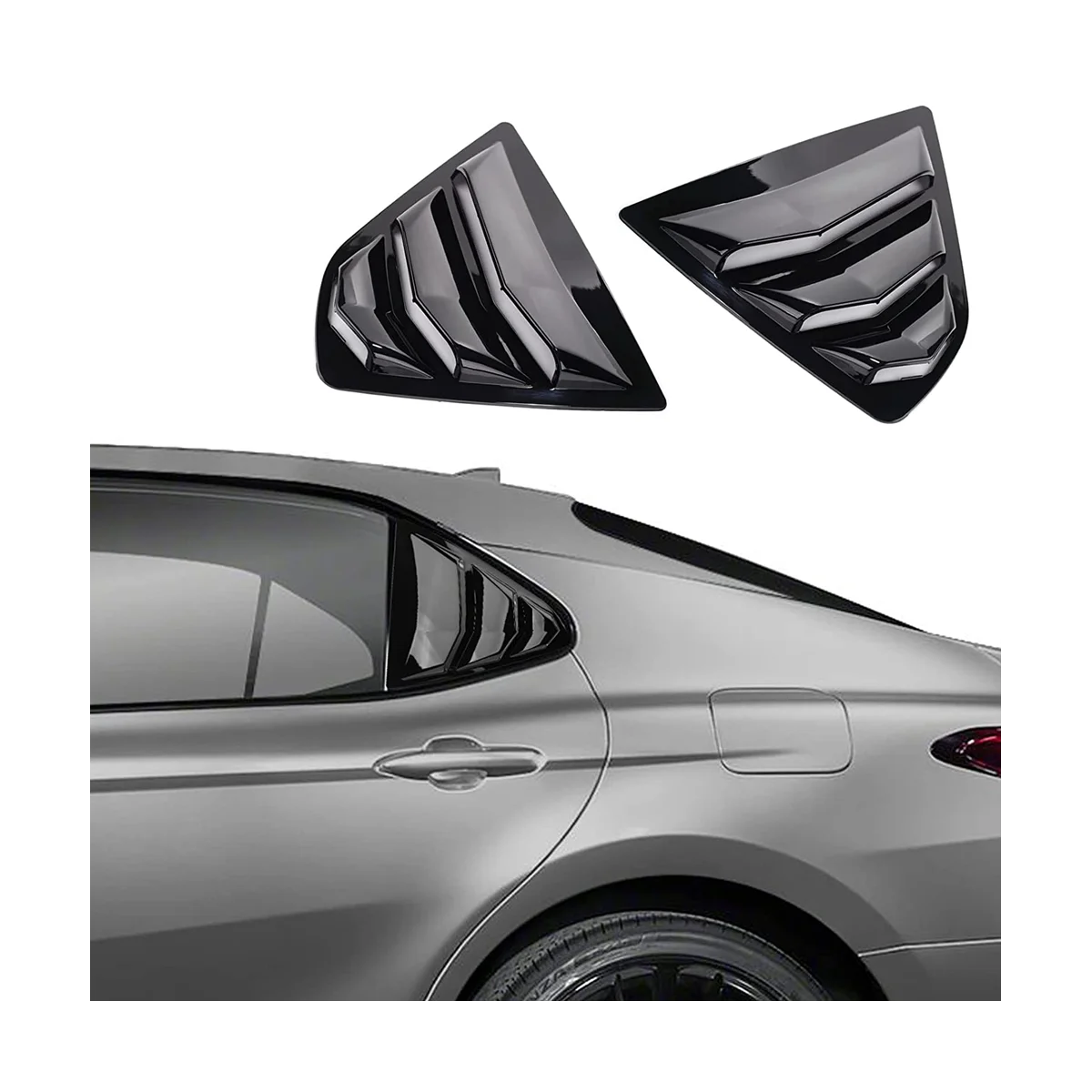 For Toyota Camry 2018-2023 Accessories Rear Side Window Louvers Air Vent Scoop Shades Cover Trim Blinds - Glossy Black