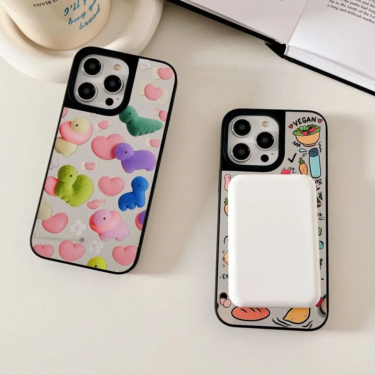 

Mirror Surface Heart Dinosaur Case Phone Case Cover for IPhone 11 12 13 14 15 Pro Max Case for IPhone 15 Pro Max