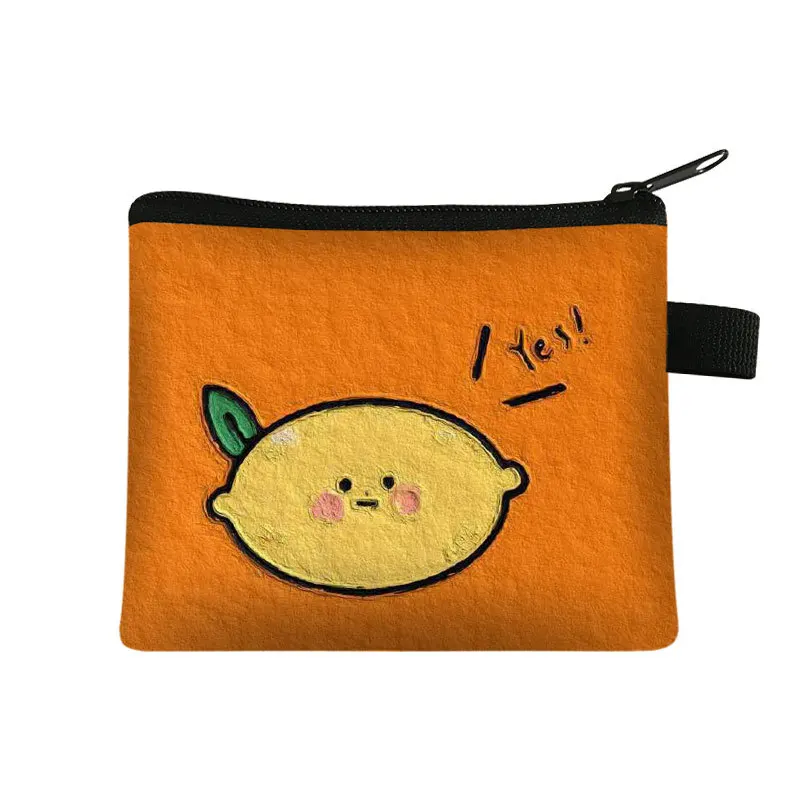 Cute Fruit Impressão Coin Purse Card Key Pouch Small Zipper Coin Purse Titular do cartão Mini Bag Square Wallet Key Storage Bag Key Bag