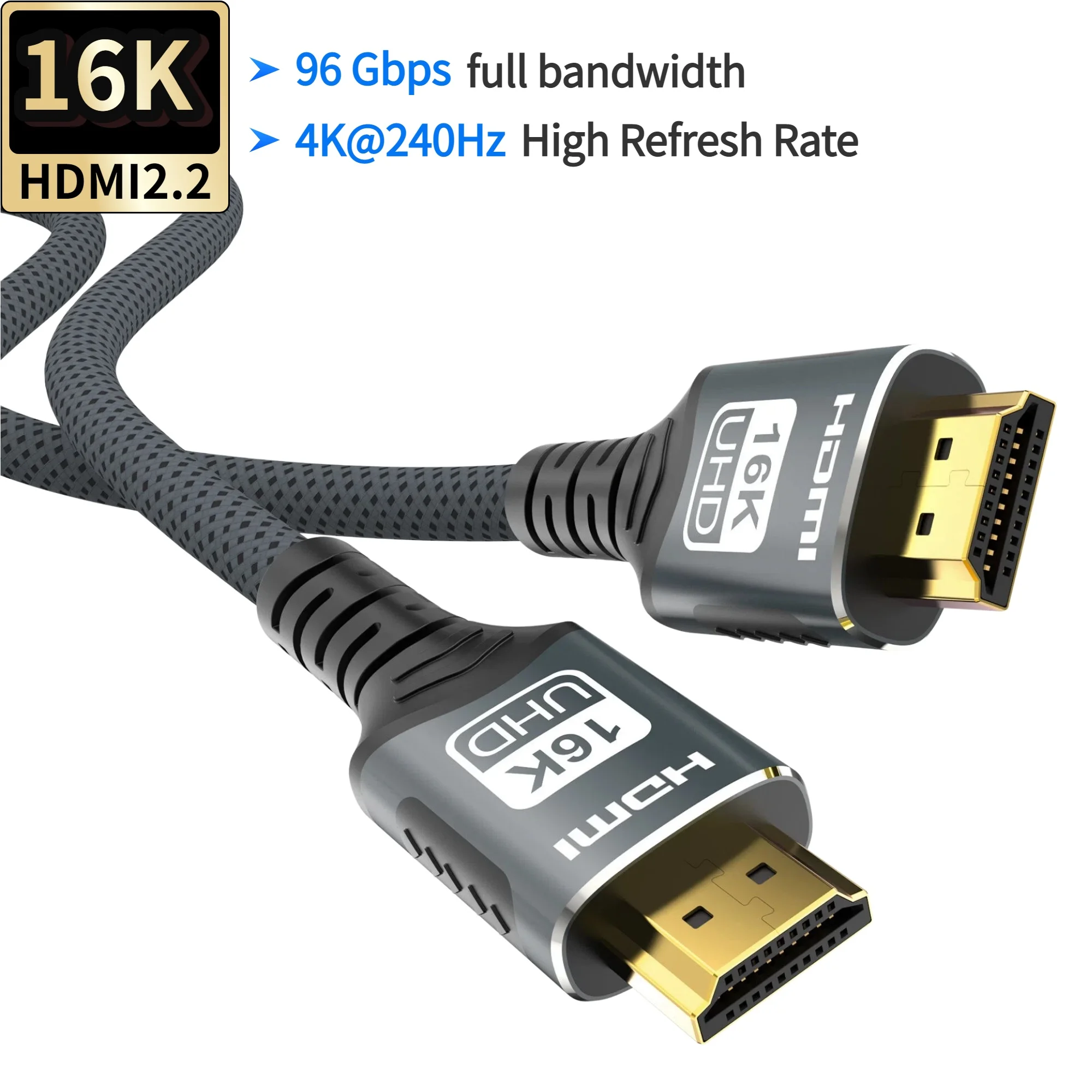16K HDMI 2.2 Cable 96Gbps High-Speed Supports 8K@60Hz 4K@240Hz 2K@360Hz HDR eARC Compatible with HDMI 2.1 for Roku TV HDTV PS5