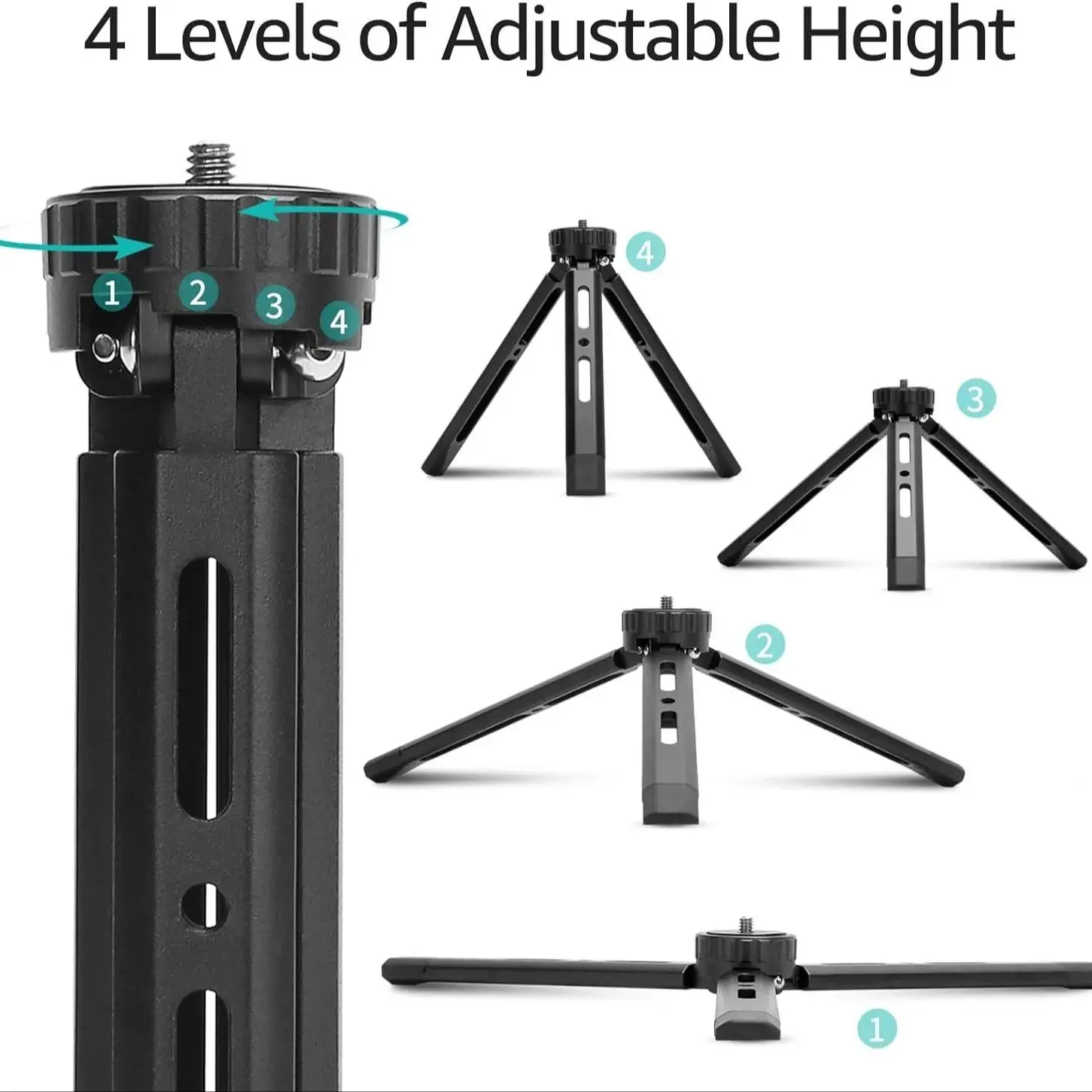 Mini Metal Tripod 4 Level Height Adjustable Desktop Stand Tripod with 1/4 inch Screw for DSLR ILDC Camera Camcorder Projector