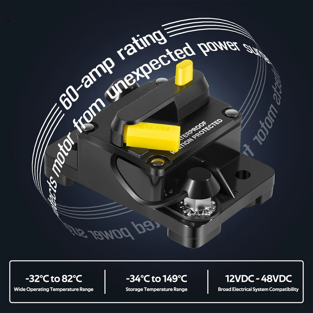 

1865115 MKR-27 60A Circuit Breaker - Compatible with Minn Kota 12V/24V/36V/48V Trolling Motors, RV, Truck, Car Audio