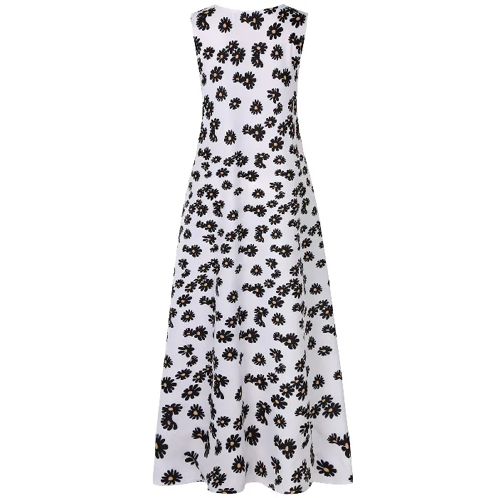 스트리트 슬레 V넥 데이지 프린트 롱 비치 드레스 여성용 S5XL 조끼 드레스 루즈핏 플로럴 A라인 가운