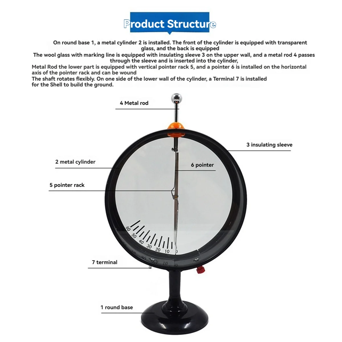 A79G Pointer Electroscope Electrostatic Experiment Electrometer for Measuring the Potential Difference Between Two Bands