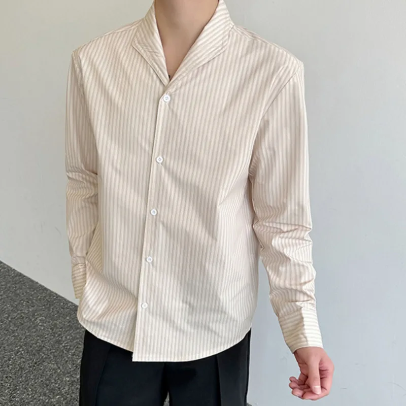 

SYUHGFA Casual Striped Shirt Men's 2024 Spring Summer Long Sleeved Shirt Japanese Style Trend Turn-down Collar Loose Male Tops