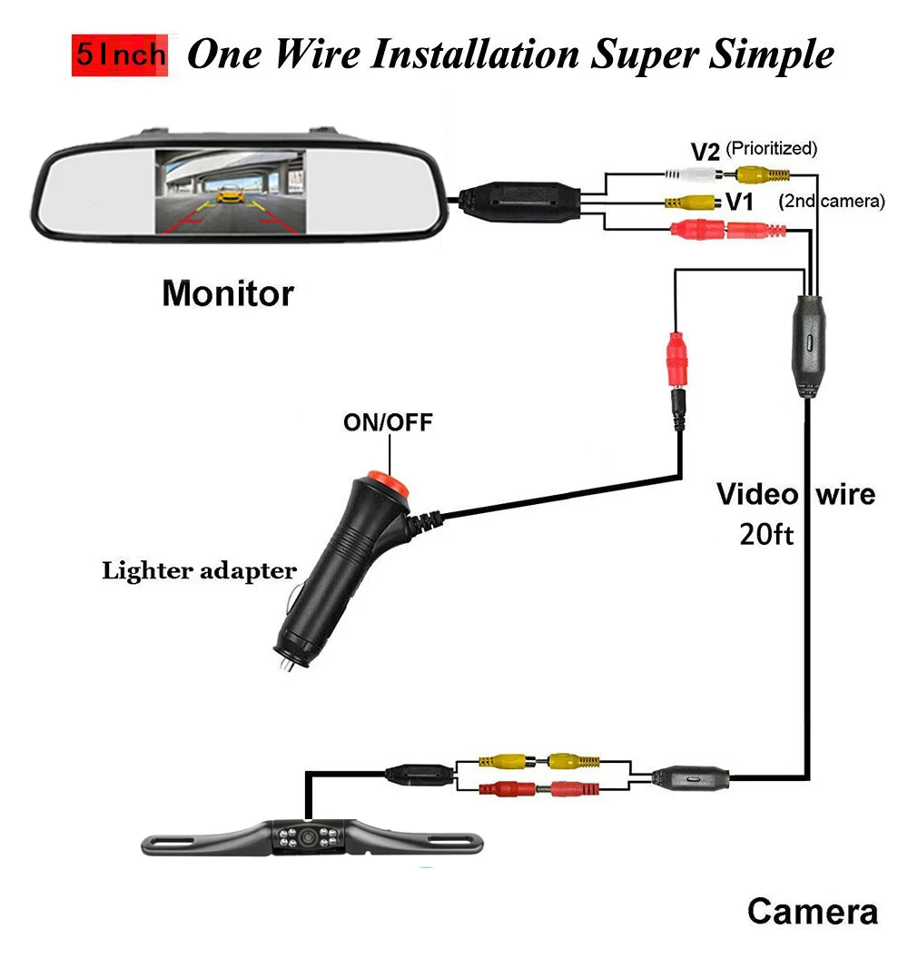 

5 Inch Rear View Mirror Monitor with Camera Rearview Mirror for Car Parking Backup Camera 5'' TFT LCD HD Screen Universal