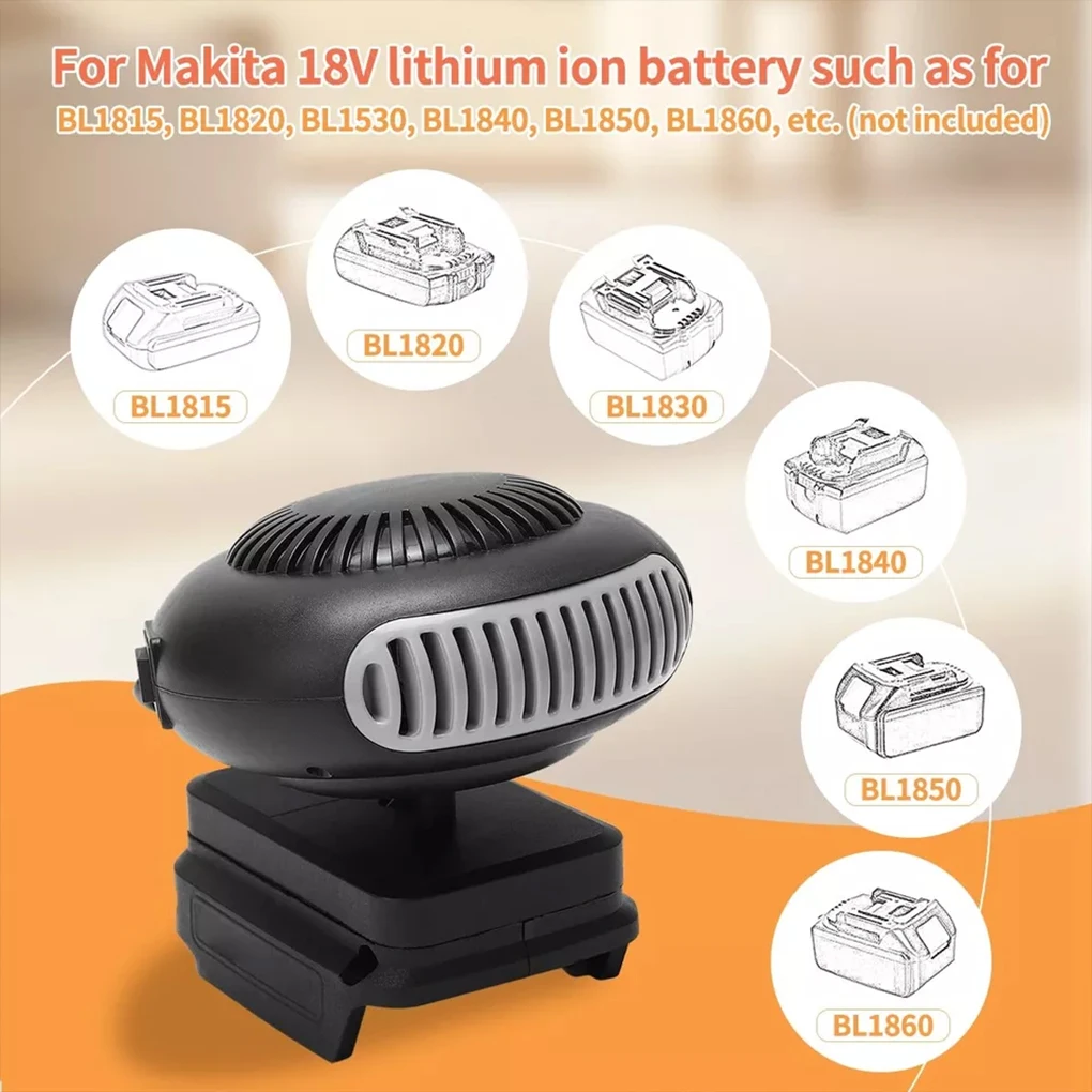 Electric Warm Fan Heater 2 Gears 18V Battery Powered Electric Heater Fan for BL1815 BL1820 BL1530 BL1840 BL1850 BL1860
