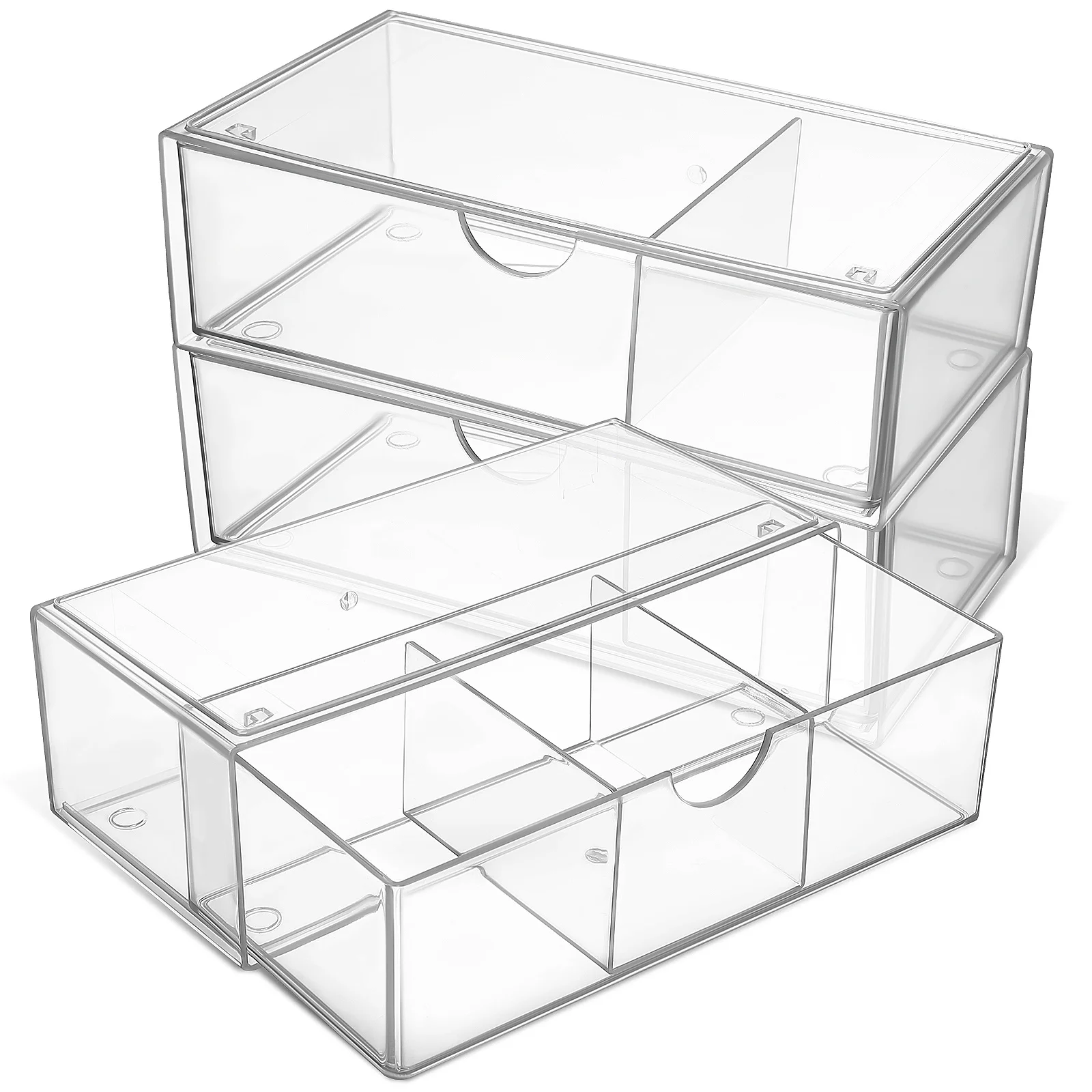 

3Pcs Clear Makeup Organizer Vanity Storage Box Lipstick Holder Desktop Cosmetics Cotton Pad Container Lidded Storage Bin