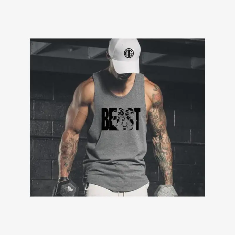 Men's Gym Vest Summer T-Shirt Sleeveless round Neck Short Style Cotton Fabric Standard Fit Youth Fashion Warmth Function Chin...