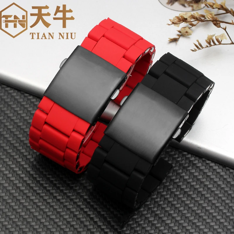 24/26/28MMStainless steel with rubber watchband for Diesel watch strap DZ7370 DZ7396 DZ7395 DZ4289 DZ7430 mens red bracelet band