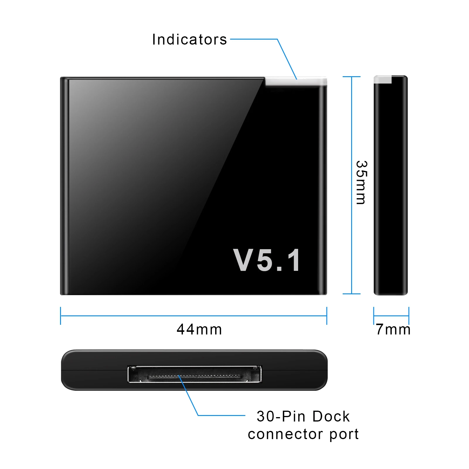 I-WAVE 30 Pin Bluetooth 5.1 Audio Receiver Music Mini Wireless Adapter for iPhone IPod 30Pin Jack Analog Speaker