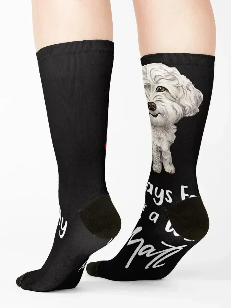 I Always Flag Better After a Walk with My Maltipoo T-Shirt Chaussettes, Run Anime Bas, Cartoon Chaussettes pour Homme et Femme