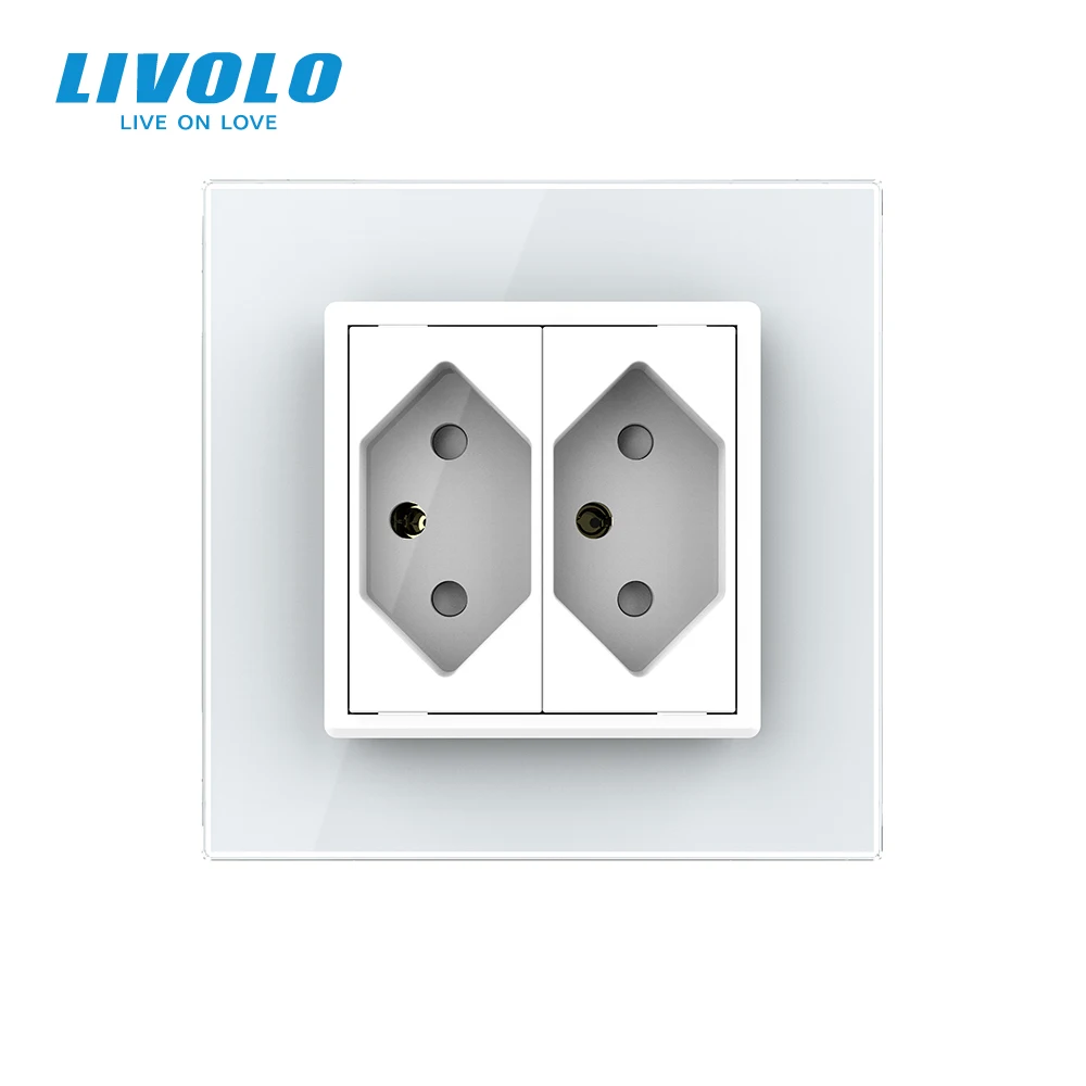 Livolo Switzerland Power Socket, Crystal Glass Panel, AC110~250V 13A Double Wall Outlets C7C2CH-11/12