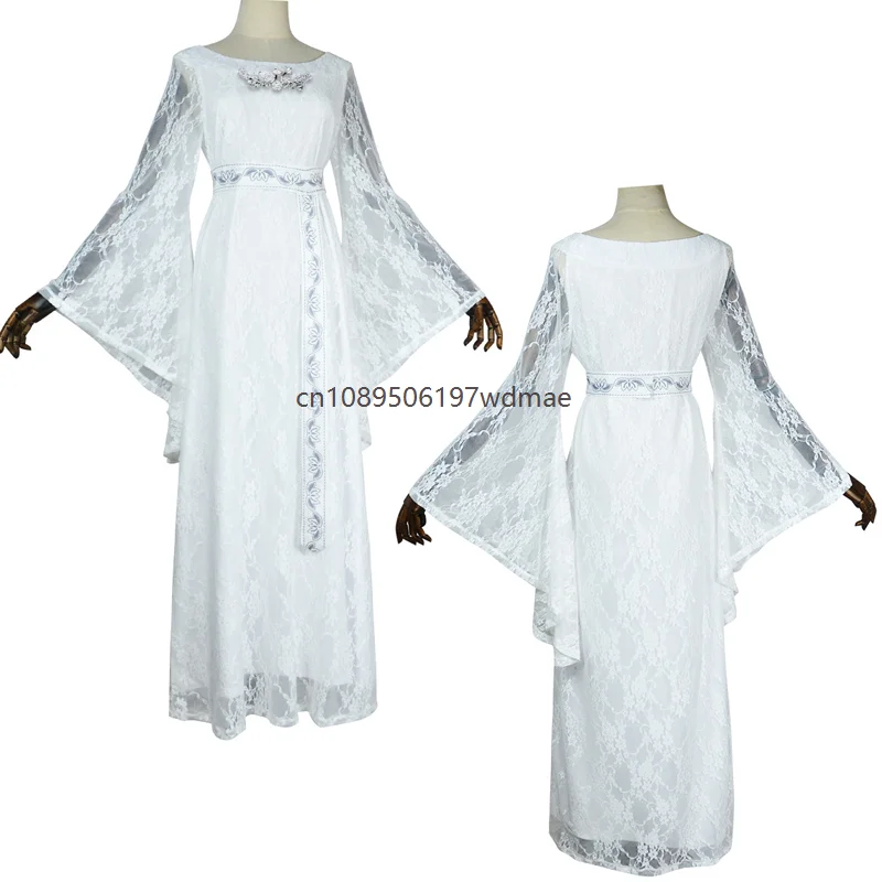 

Movie Cosplay Fairy Queen Costume White Retro Banquet Mesh Lace Dress Outfits Women Carnival Party Disguise Suits