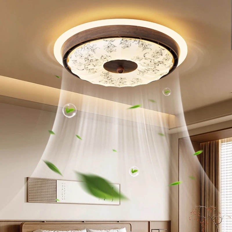 Japanese Leafless Ceiling Fan Light Middle Ancient Style Bedroom Minimalist Walnut Color Eye Protection Silent Study Living Room