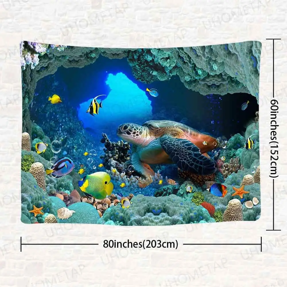 Sea Turtle Tapestry Ocean Animal Tapestry Wall Art Decor Undersea World Tropical Fish Wall Hanging Blanket Ocean Tapestries for