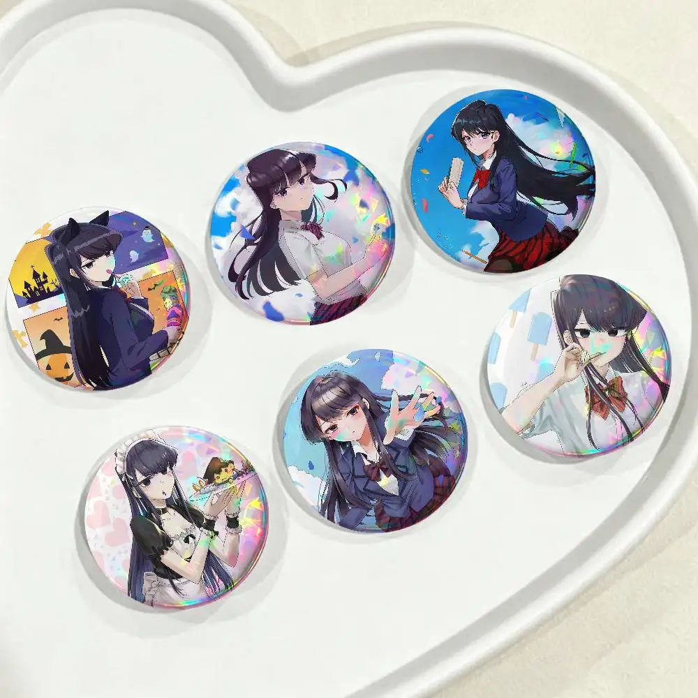 Anime K-Komi Cant Communicate For Badge Custom Laser Hologram Enamel Pin Badge Metal Lapel Brooch For Clothes Bag Accessory Gift