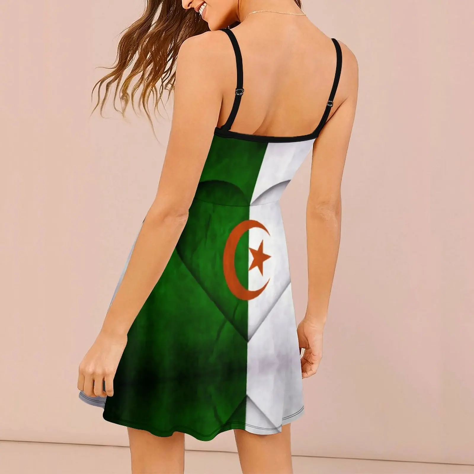 Sexy Algeria Flag Algeria Flag Women's Sling Dress Funny Joke Cocktails  Woman's Dress Strappy Dress Vintage