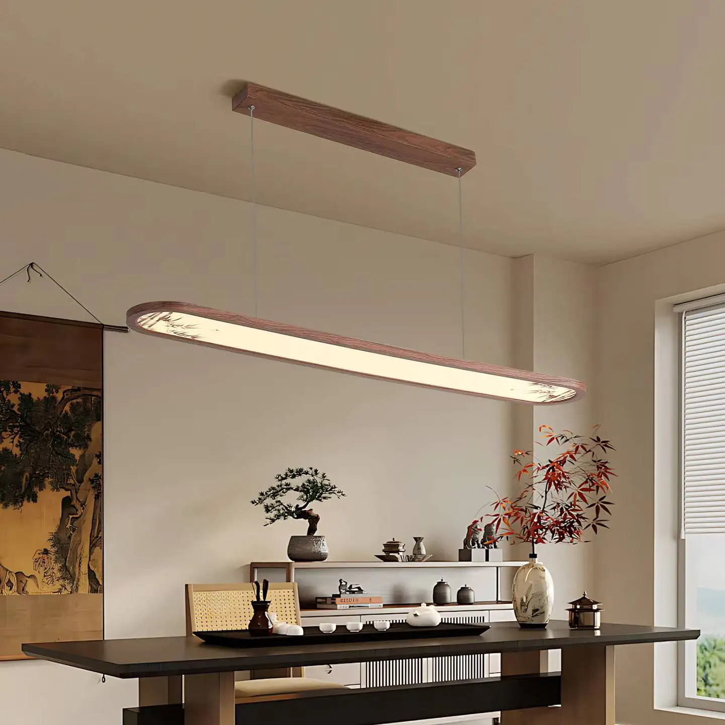

Modern Hallway Lights Dining Room Chandelier Chinese-style Walnut-colored Ceiling Lights Vintage Balcony Entryway Strip Lights