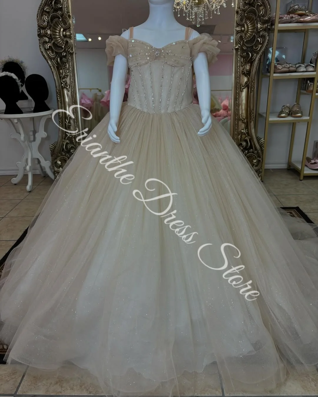 Elegant Off Shoulder Flower Girl Dress for Wedding Tulle Sequins Floor Lenght Kids Birthday Party First Communion Gown Custom