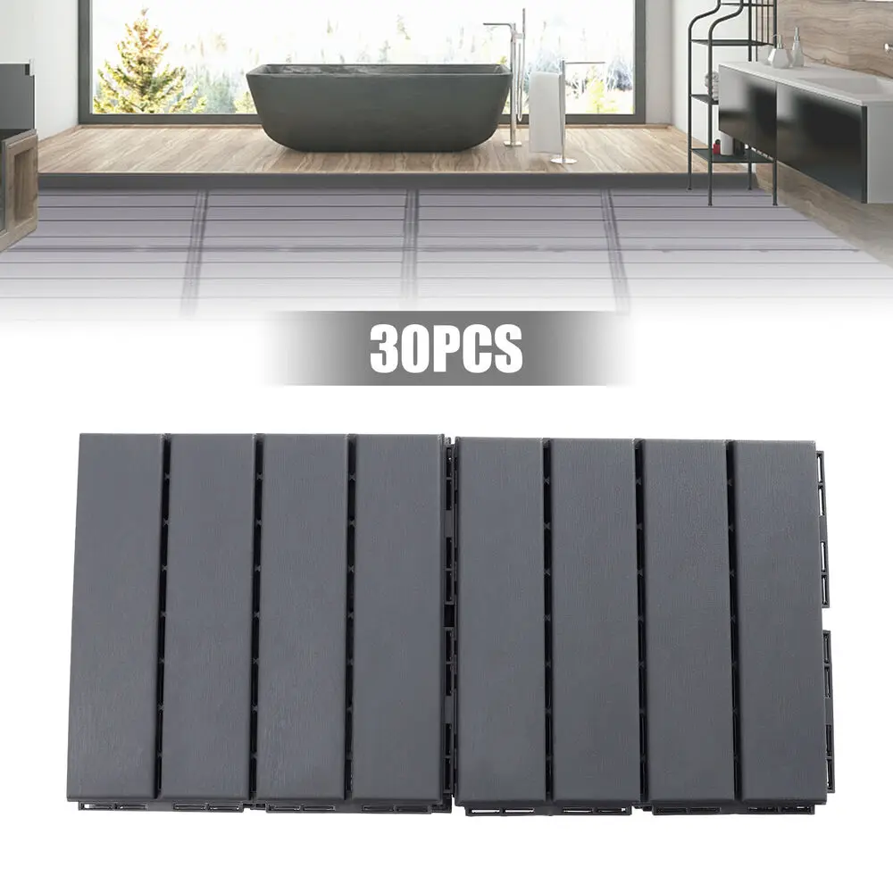 

PP 12"x12" Interlocking Deck Tiles 30 Pack Outdoor Patio Floor Tiles Dark Gray