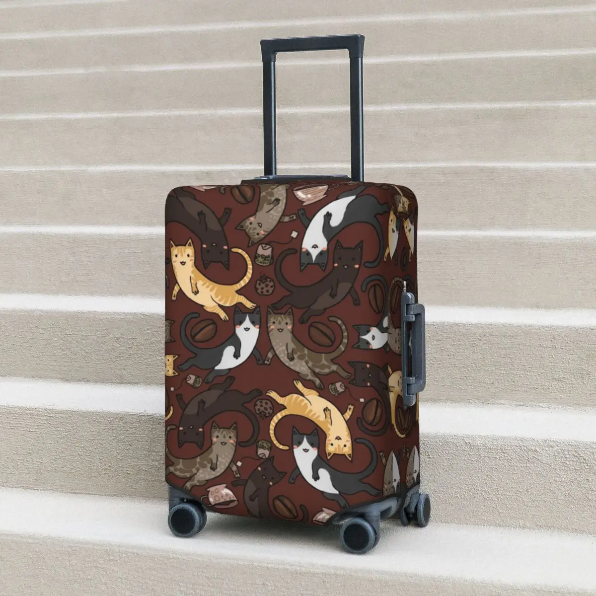 

Coffee Cats Repeat Suitcase Cover Spots Pattern Fun Business Flight Useful Luggage Supplies Protection