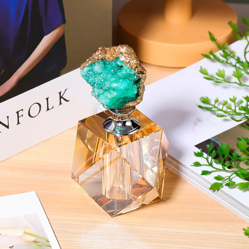 Creatieve polygonale kristallen glazen parfumfles, amberkleurige kristallen agaat parfumfles, luxe decoratieve pot voor thuis, woondecoratie
