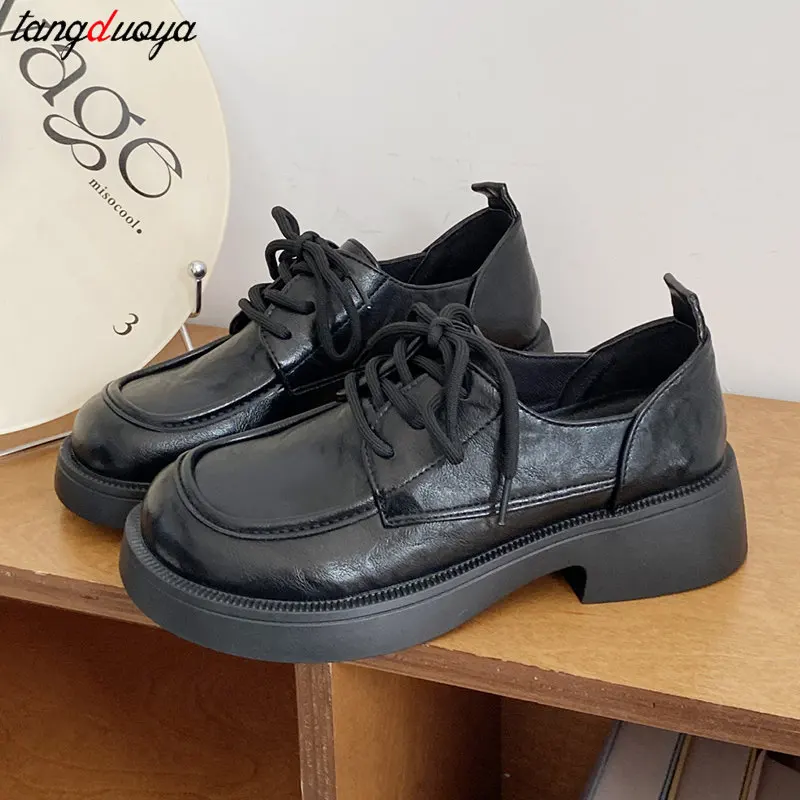 2024 Vrouwen Nieuwe Zwart/Bruin Platform Lolita Schoenen Vrouwen Pu Lederen Loafers Vrouwen Retro Dikke Zolen Jk Uniform schoenen Oxford Schoenen