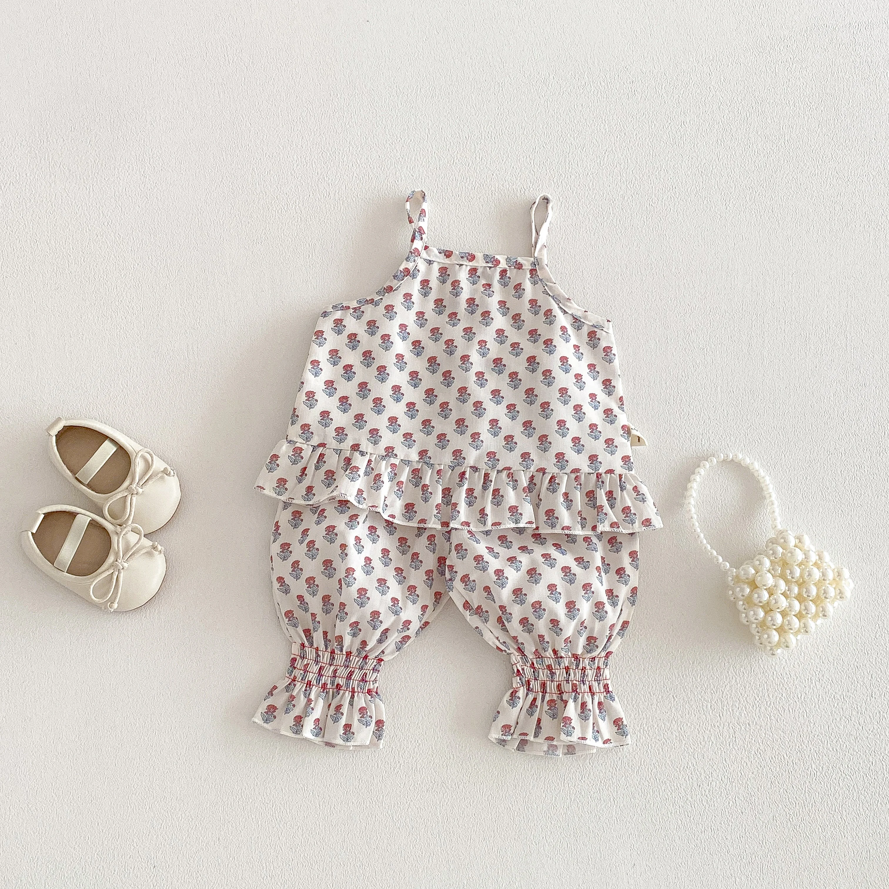 2026 Summer Style Strapless Top and Cuffed Pants Set with V-Neck Blouse - Korean Version - Baby Girl Fashionable Two-Piece Set