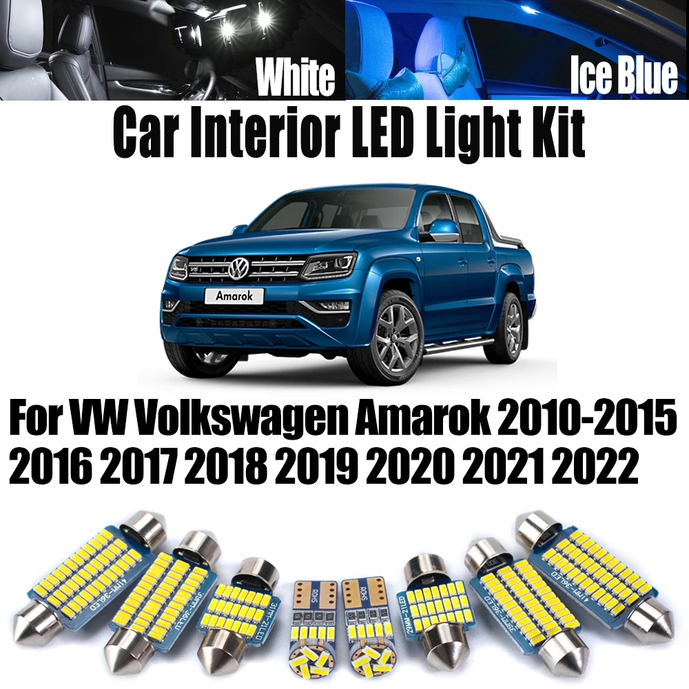 8 Uds Canbus para VW Volkswagen Amarok 2010- 2018 2019 2020 2021 2022 bombilla de cúpula de mapa de coche LED Kit de luz de lectura Interior Accesorios