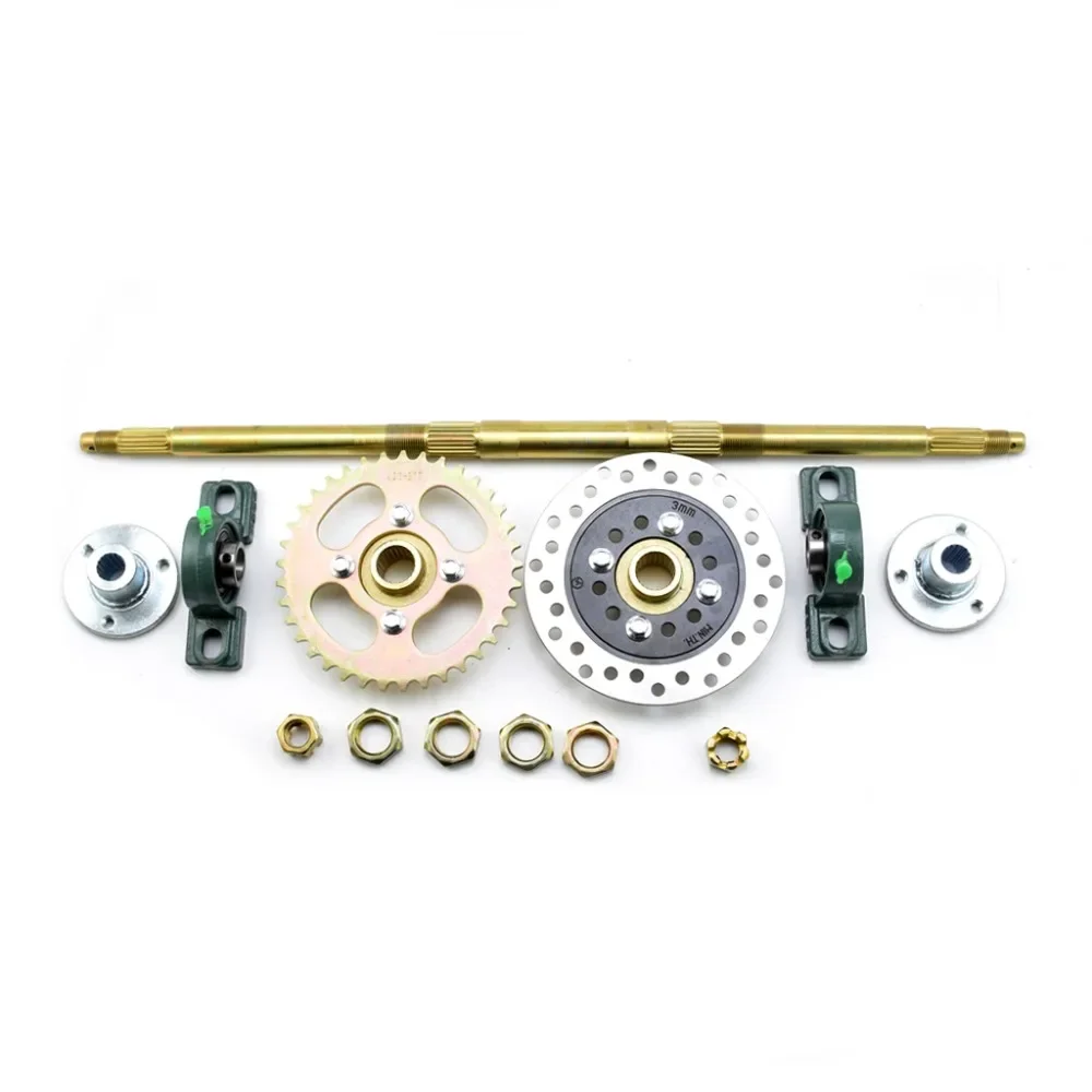 ATV Quad Go Karting 20MM Rear Axle Complete Assembly with 5 inch Carrier Hub Brake Disc 420 Chain Sprocket 62cm