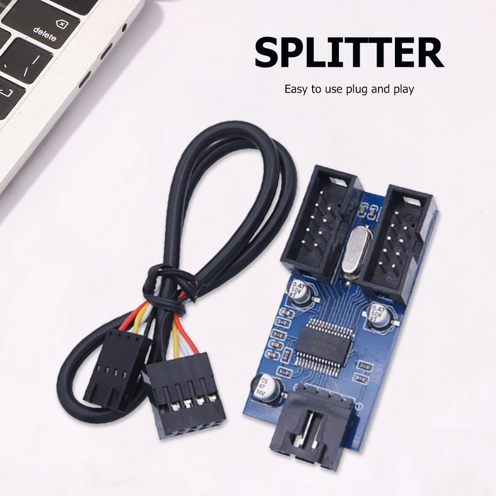 9Pin USB Header 1 to 2/4 Port Multiplier Computer Motherboard Extension Adapter 9Pin USB Splitter Plug and Play