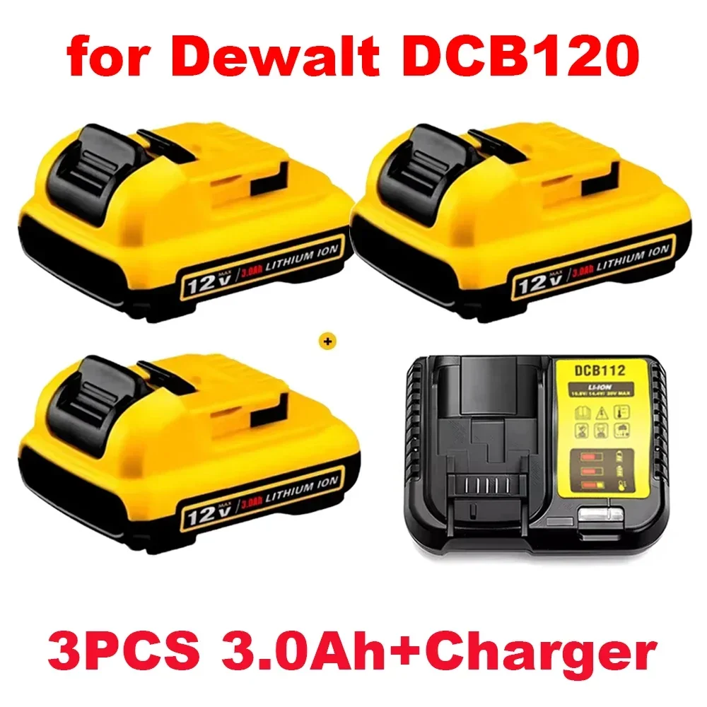 Cordless/Rechargeable for Dewalt DCB120 Lithium ion Batteries 12V 3.0Ah Battery DCB124 DW089LG DCD701F2 Power Tools/Laser Level