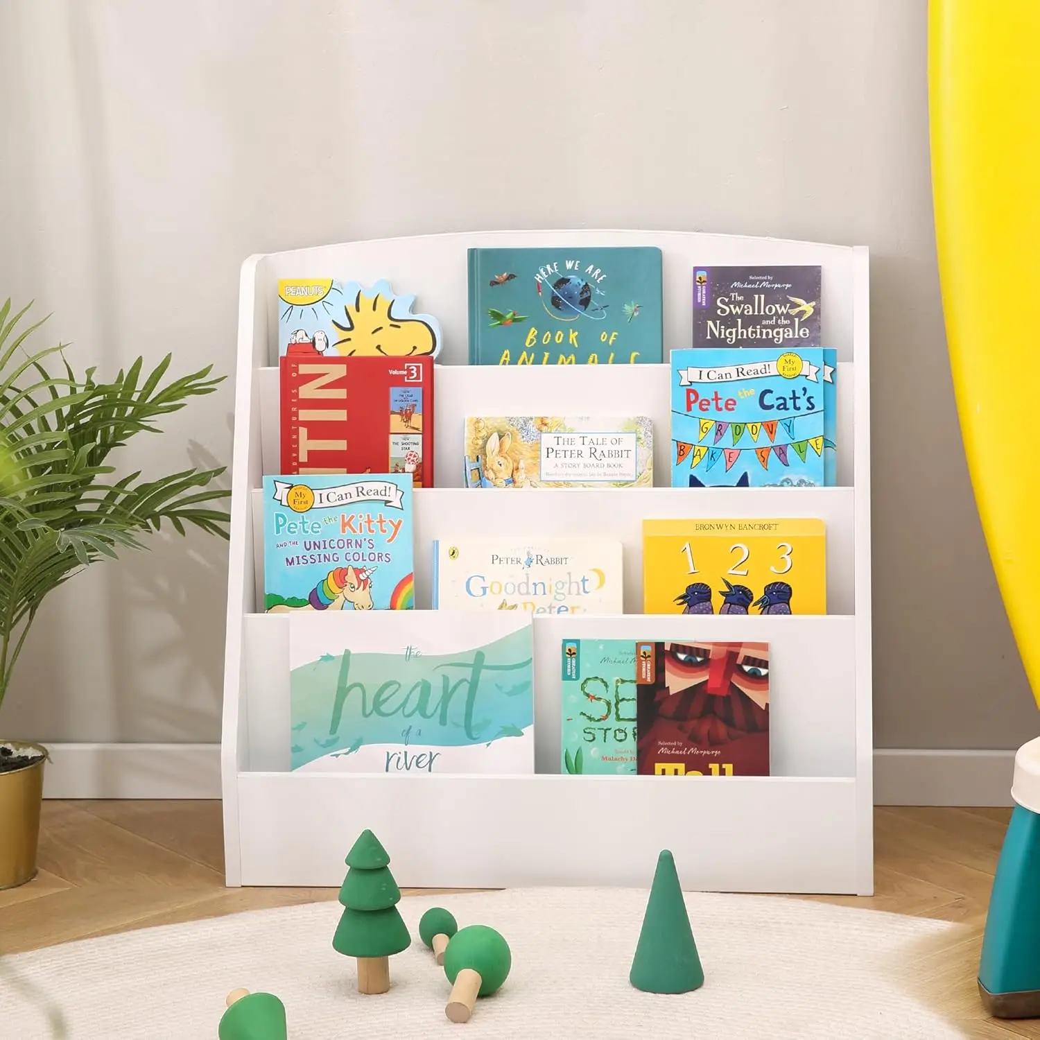 

4-уровневая детская книжная полка — деревянная детская книжная полка для классной комнаты, игровой комнаты и детской комнаты (белая)