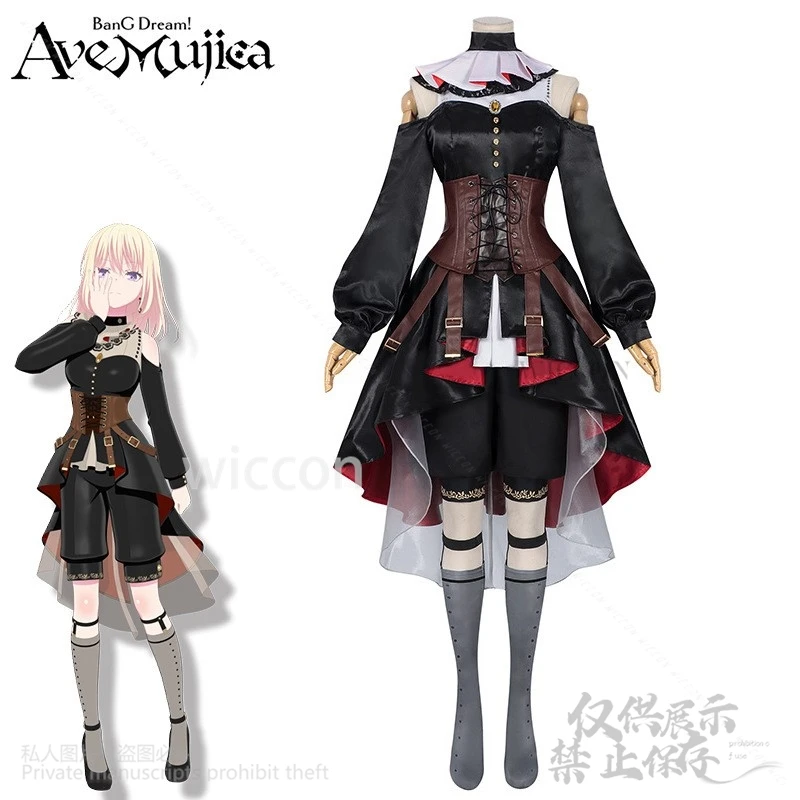 Ave Mujica Goth Anime BanG ¡Sueño! ¡¡¡Es MyGO!!!!! Disfraz de juego de Anime, vestido, pendiente, pantalones, peluca para niñas, disfraz de Halloween personalizado