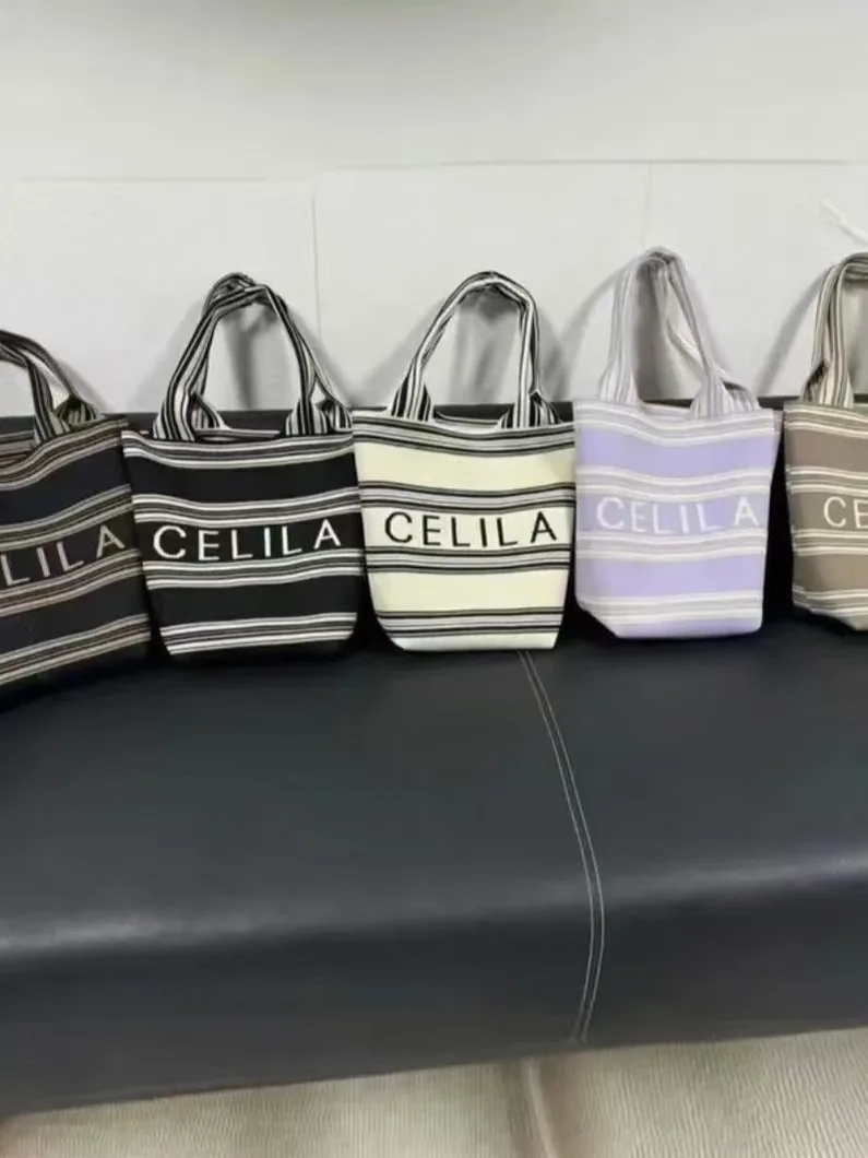 

Новинка 2024 года, корейская вязаная сумка-тоут, большая вместительная повседневная сумка в полоску, универсальная сумка для мамы, сумка из полиэстера, повседневное использование