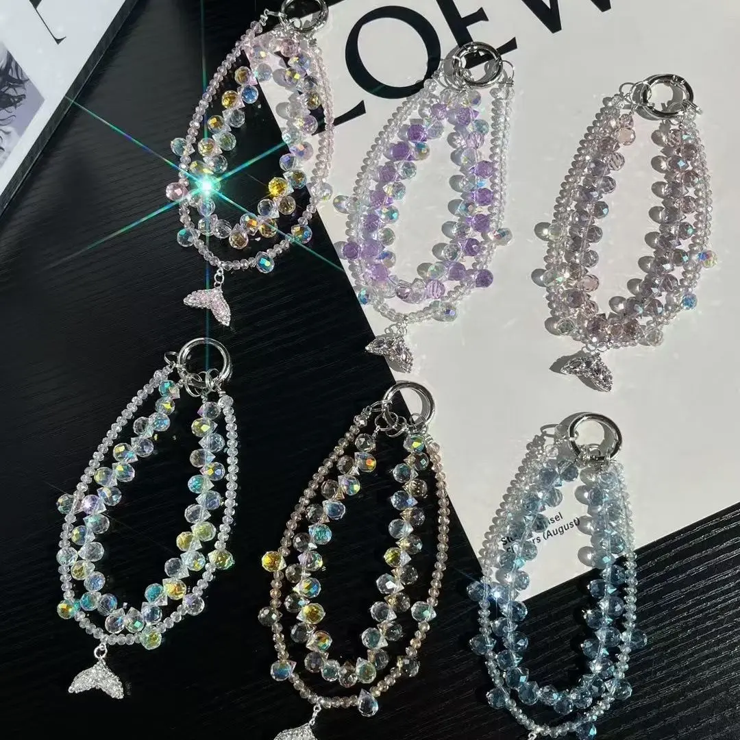 

Модная двойная цепочка с кристаллами и бисером, цепочка для мобильного телефона, цепочка премиум-класса, подвеска на запястье, брелок, подвеска, ремешок, сумка