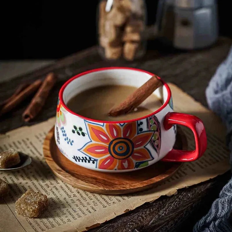 

Nordic Wood Saucer Ceramic Coffee Mug Teacup Western Food Ceramic Milk Pot afternoon teaCoffee Utensils Coffee Milk Cup