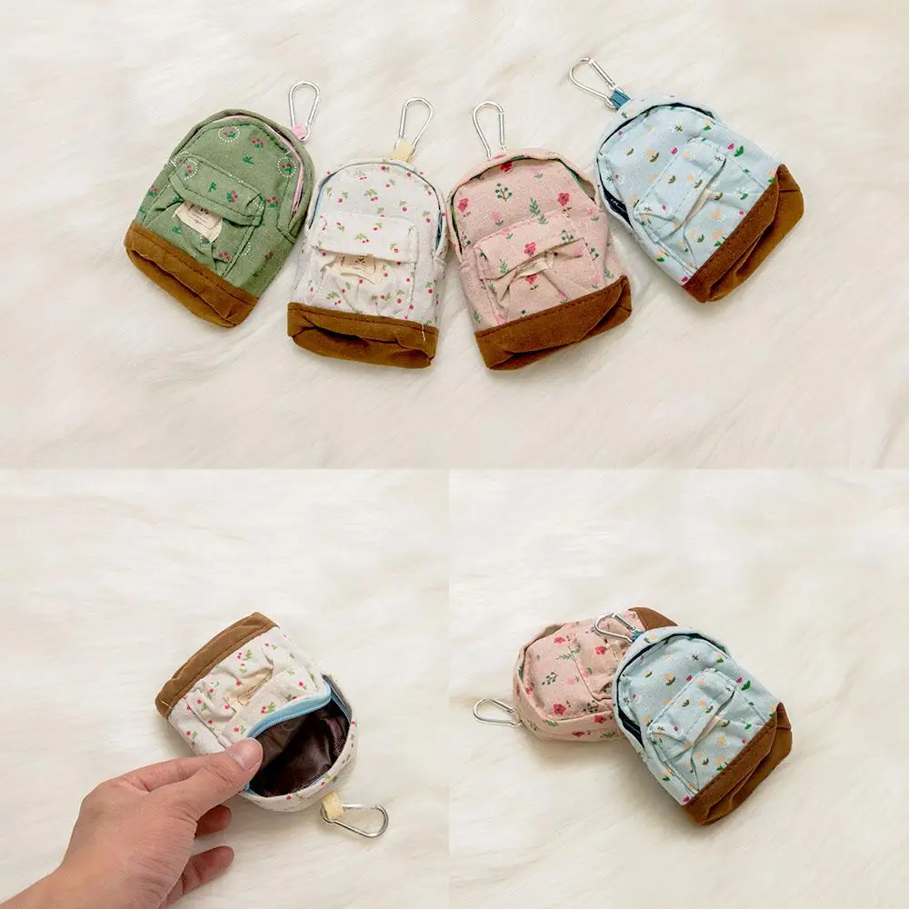 Women Good Quality Zipper Bags Canvas Wallet Mini Floral Design School-bag Shape Purses Wallet Coin Wallet Card Purses Purses